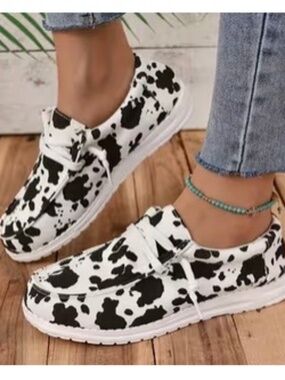 Women’s Cow Printed Canvas Shoes - Size 10.5
